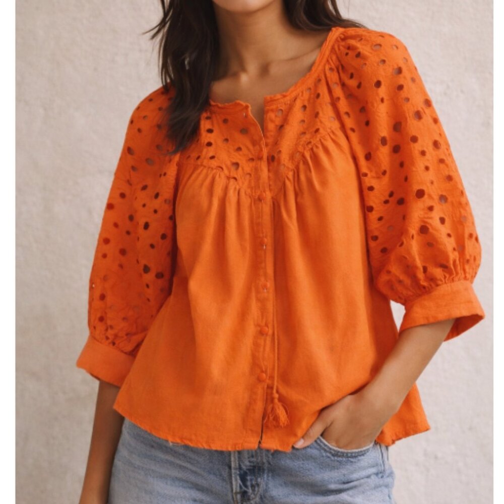 ANTHROPOLOGIE CHANTAL EYELET BLOUSE XS - Picture 2 of 14